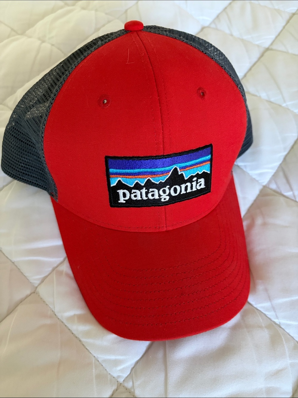 Patagonia unisex Red and Gray Mesh Patch Trucker Hat
